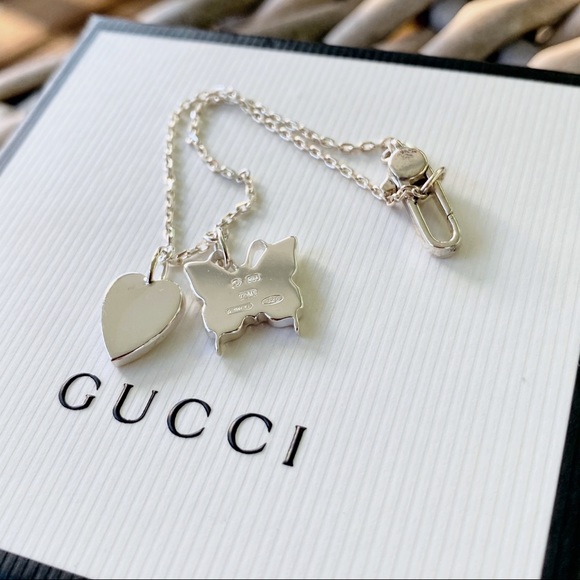Gucci Heart & Butterfly Silver Logo Charm Bracelet - Picture 12 of 16